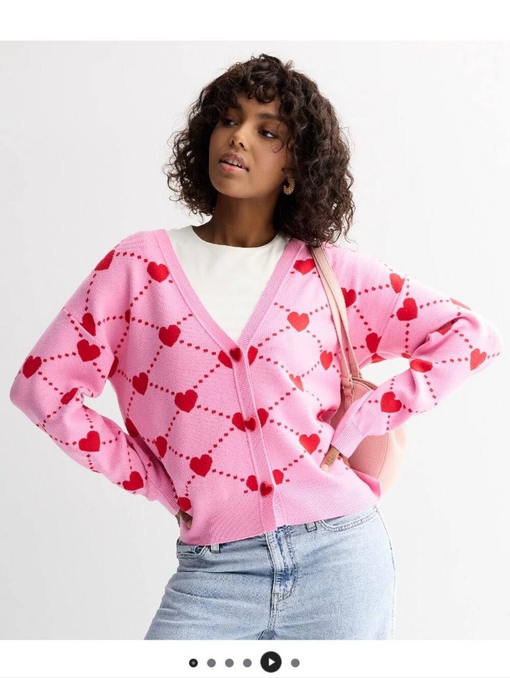 FOREVER & EVER Heart And Bow Button Front Sweater- M
